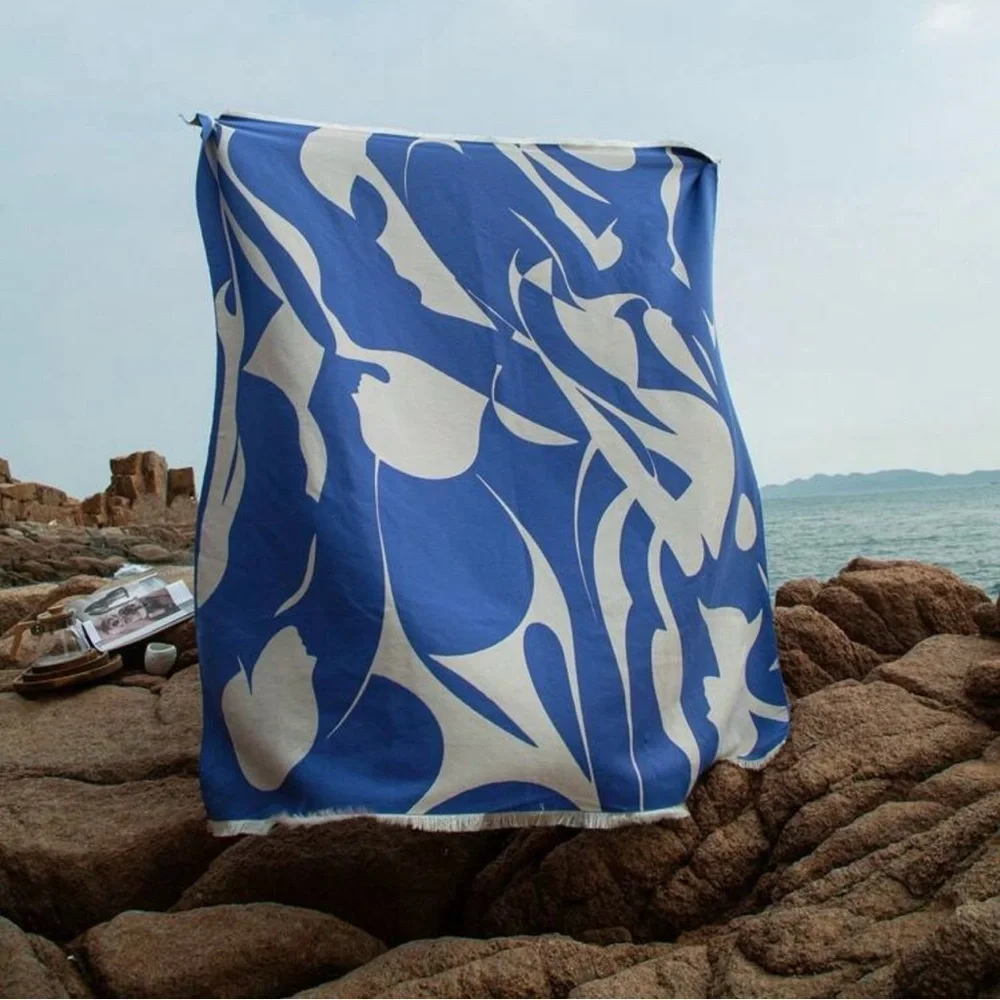 Blue and Cream Abstract Throw Blanket